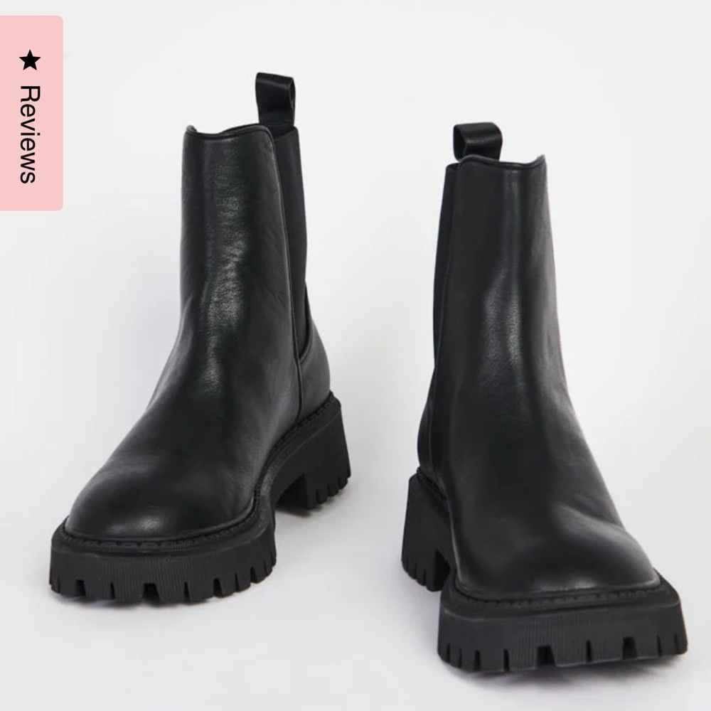 Intentionally Blank Black Leather Ankle Boots, Size W 7.5